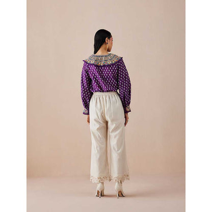 CHANDRIMA Ivory Applique & Beadwork Pants