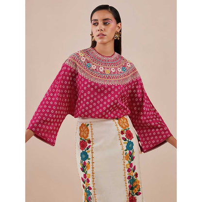 CHANDRIMA Ivory Applique & Beadwork Slit Detail Skirt