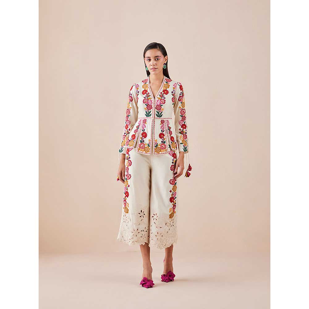 CHANDRIMA Ivory Panelled Cord Work Jacket
