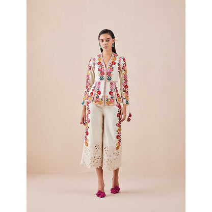 CHANDRIMA Ivory Panelled Cord Work Jacket