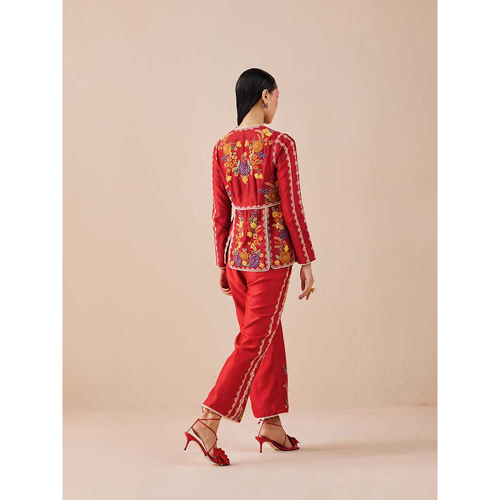 CHANDRIMA Red Panelled Jacket