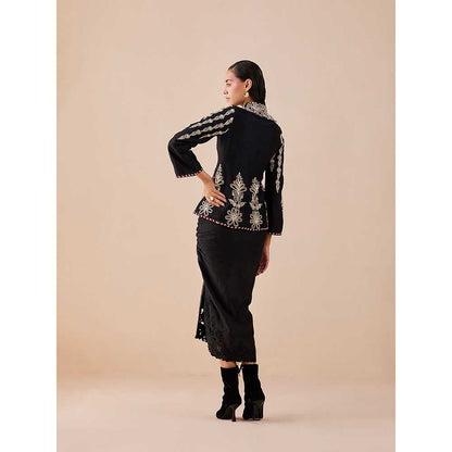 CHANDRIMA Black Contrast Cord Work Flared Jacket