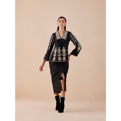 CHANDRIMA Black Cutwork Drape Skirt
