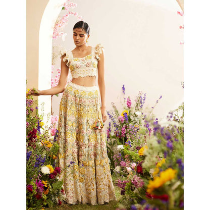 CHANDRIMA Ivory Multi Pastel Beadwork Crop Top