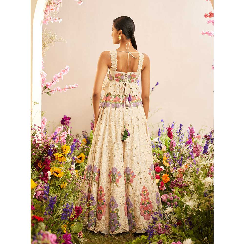 CHANDRIMA Ivory Floral Beadwork Crop Top