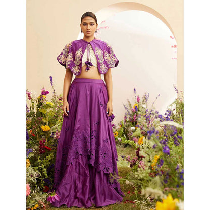 CHANDRIMA Purple Cutwork Layered Lehenga