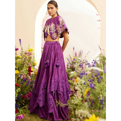 CHANDRIMA Purple Cutwork Layered Lehenga