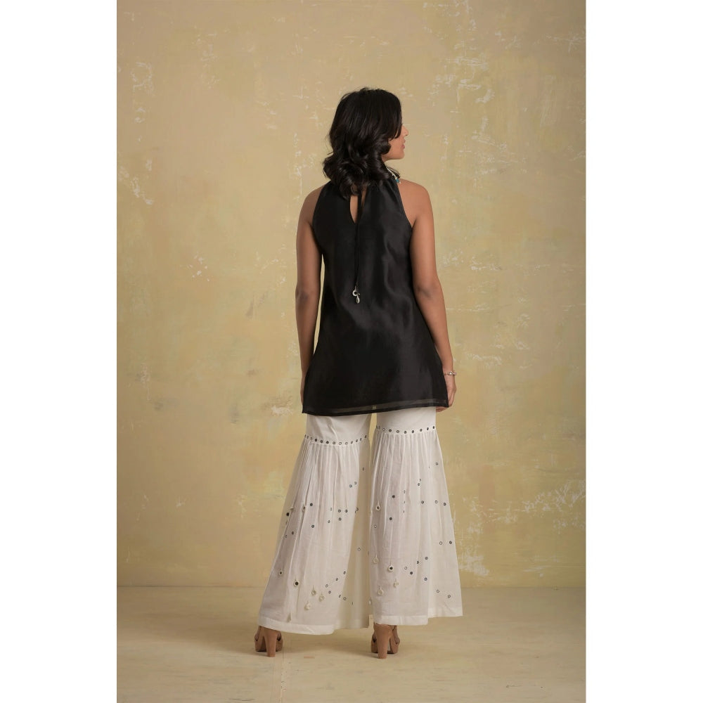 Charkhee Black & White Short Kurti With Sharara & Dupatta - (Set of 3)