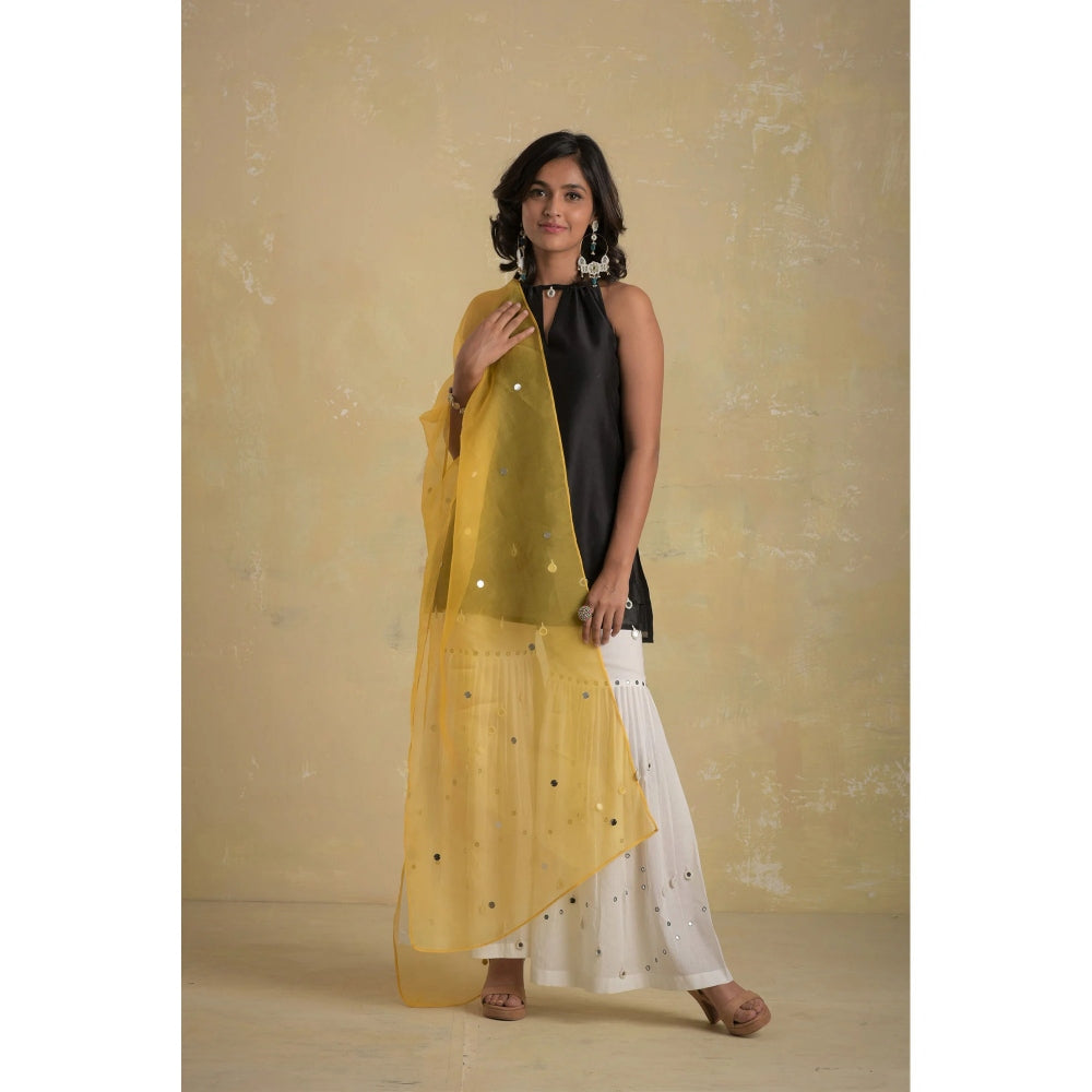 Charkhee Black & White Short Kurti With Sharara & Dupatta - (Set of 3)
