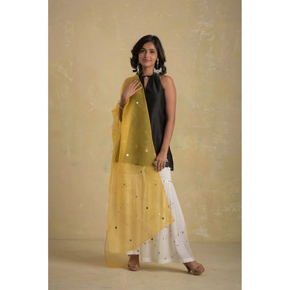 Charkhee Black & White Short Kurti With Sharara & Dupatta - (Set of 3)