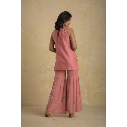 Charkhee Dusky Pink Short Kurti With Sharara & Dupatta - (Set of 3)