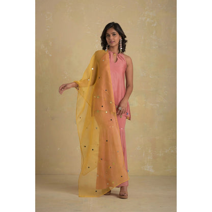 Charkhee Dusky Pink Short Kurti With Sharara & Dupatta - (Set of 3)