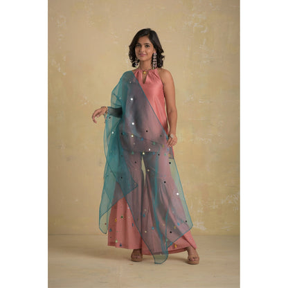 Charkhee Dusky Pink Short Kurti With Sharara & Dupatta - (Set of 3)