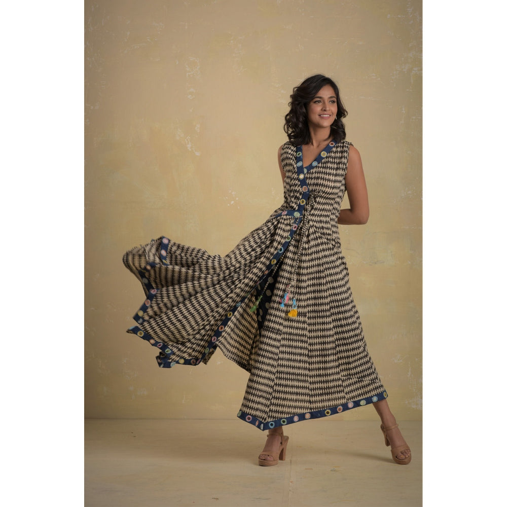 Charkhee Block Print Flared Wrap Around Dress With Pants