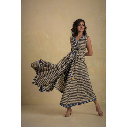 Charkhee Block Print Flared Wrap Around Dress With Pants