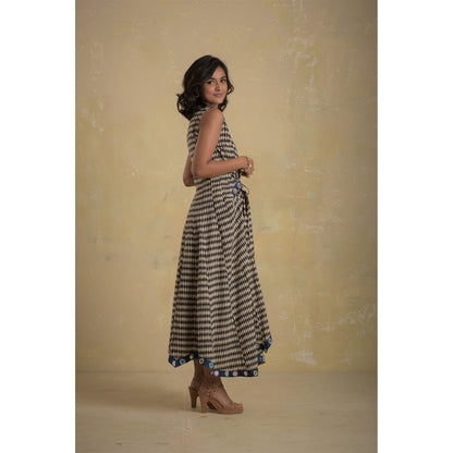 Charkhee Block Print Flared Wrap Around Dress With Pants