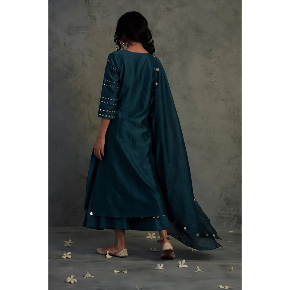 Charkhee Chanderi Gathered Kurta Set - (Set of 3)