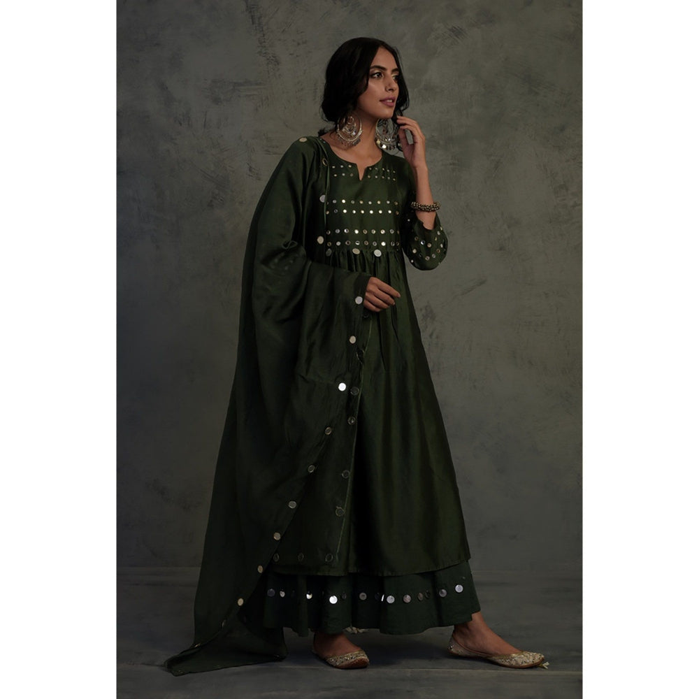 Charkhee Chanderi Gathered Kurta Set - (Set of 3)
