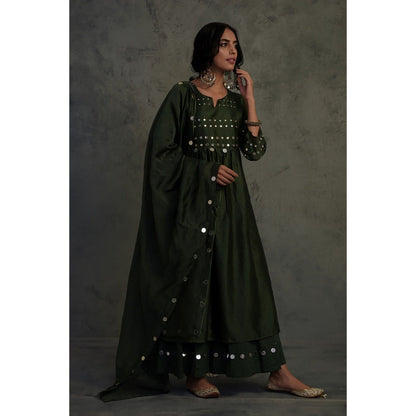 Charkhee Chanderi Gathered Kurta Set - (Set of 3)