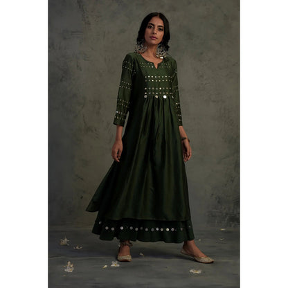 Charkhee Chanderi Gathered Kurta Set - (Set of 3)