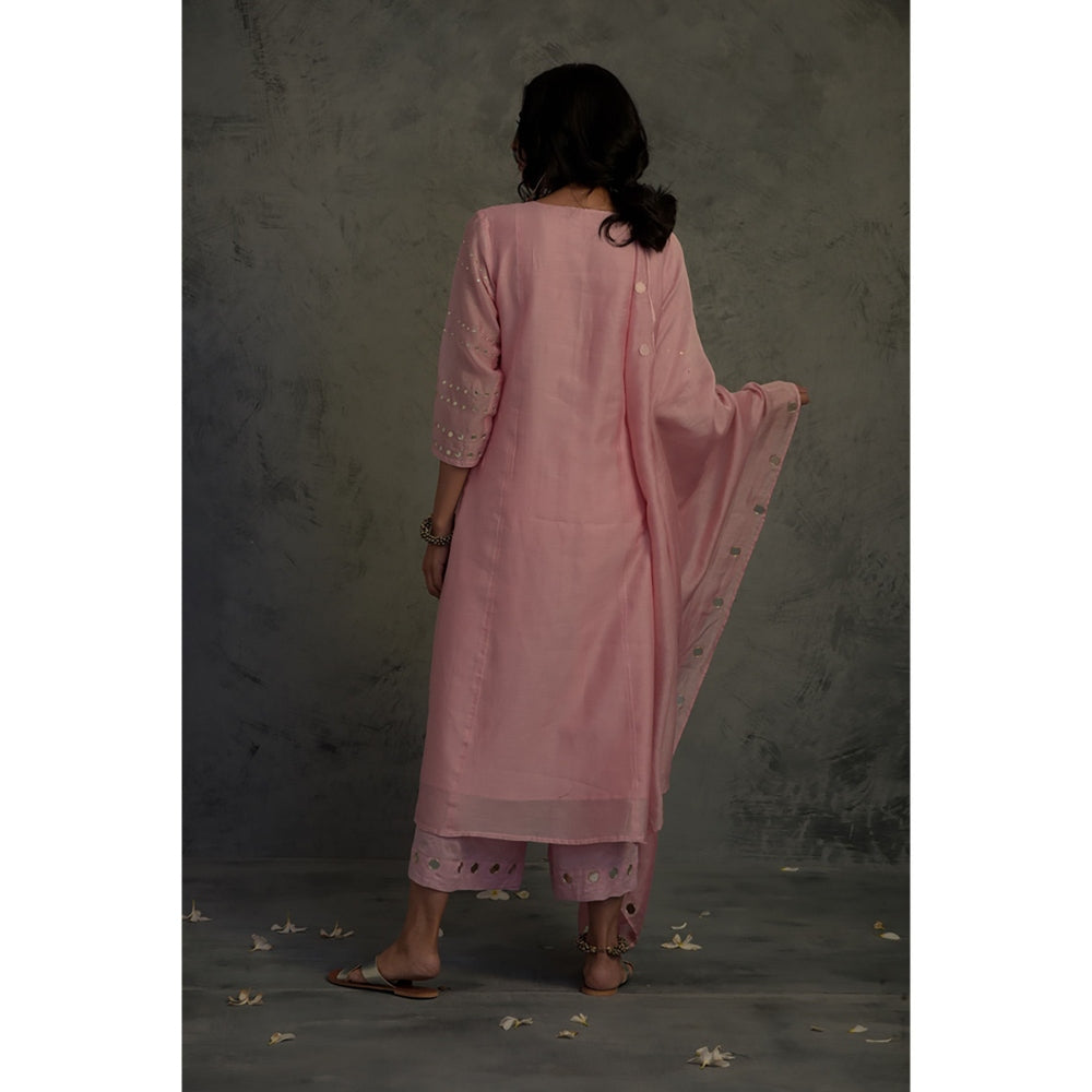 Charkhee Chanderi Gathered Kurta Set - (Set of 3)