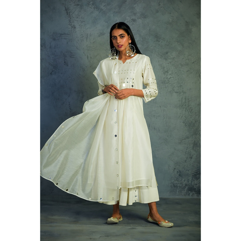 Charkhee Chanderi Gathered Kurta Set - (Set of 3)