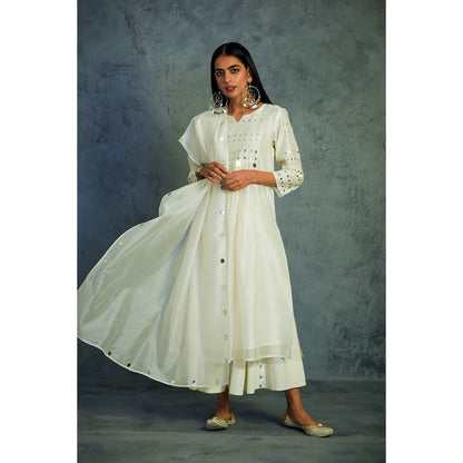 Charkhee Chanderi Gathered Kurta Set - (Set of 3)