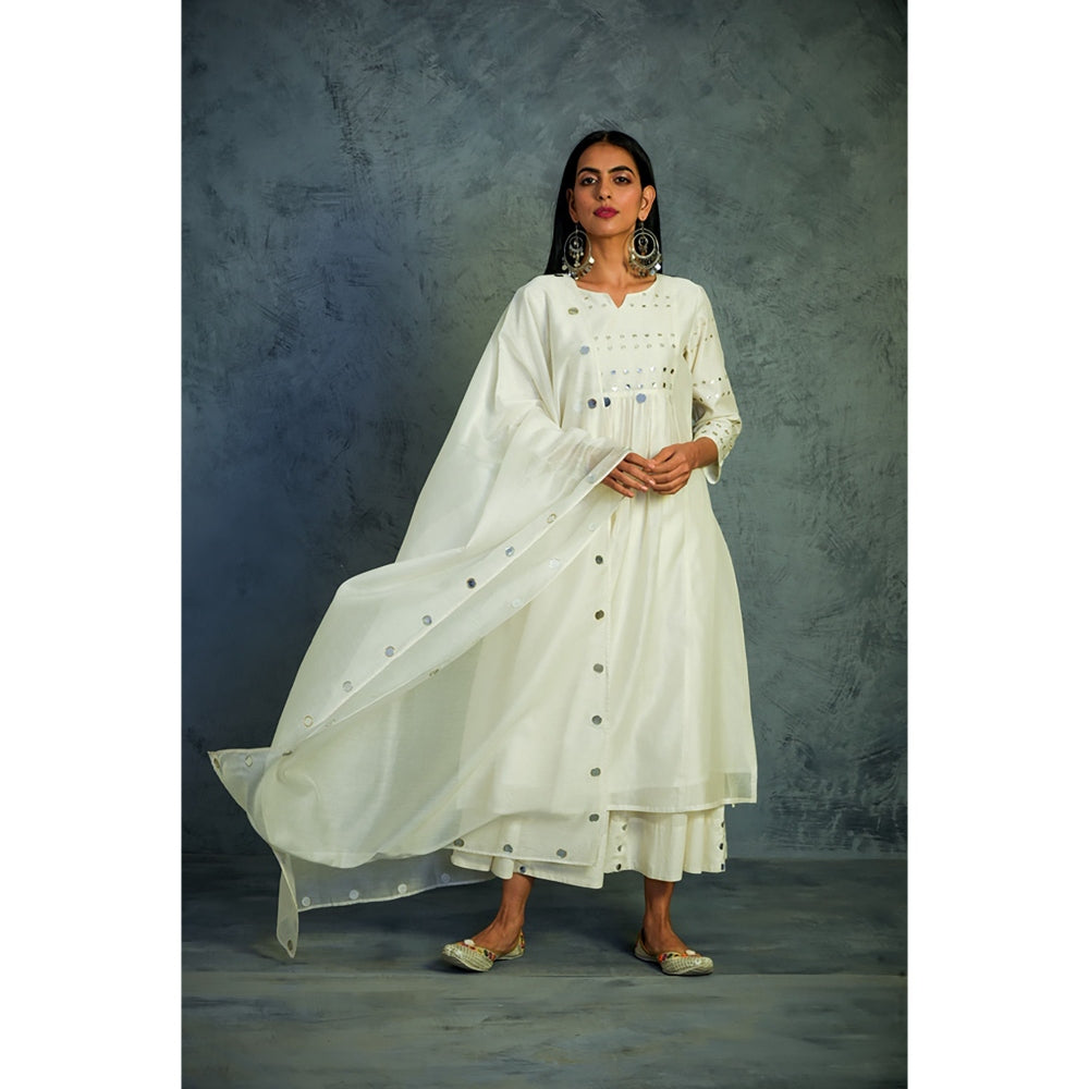 Charkhee Chanderi Gathered Kurta Set - (Set of 3)