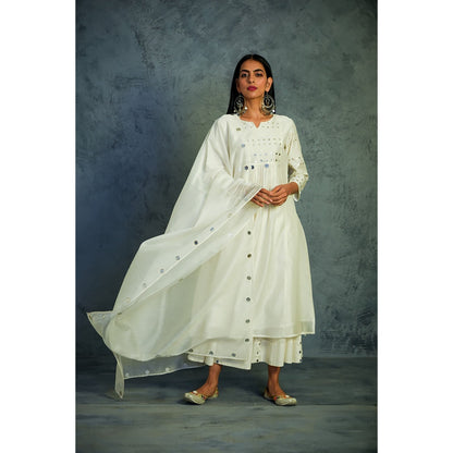 Charkhee Chanderi Gathered Kurta Set - (Set of 3)