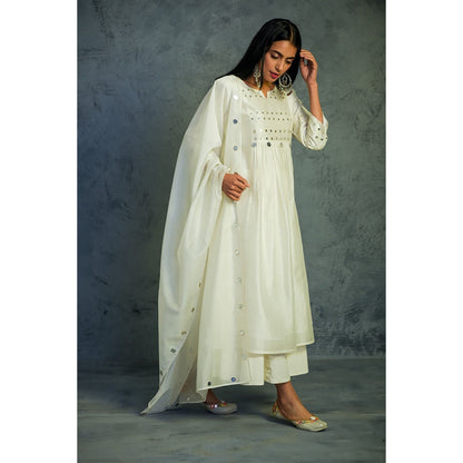 Charkhee Chanderi Gathered Kurta Set - (Set of 3)