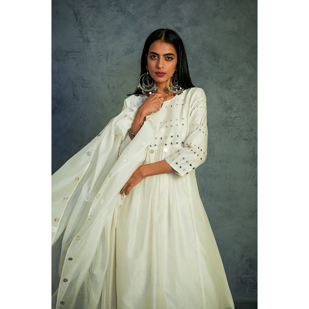 Charkhee Chanderi Gathered Kurta Set - (Set of 3)