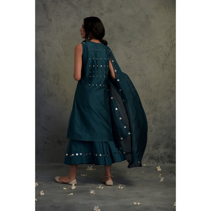 Charkhee Chanderi Sleeveless Kurta Set - (Set of 3)