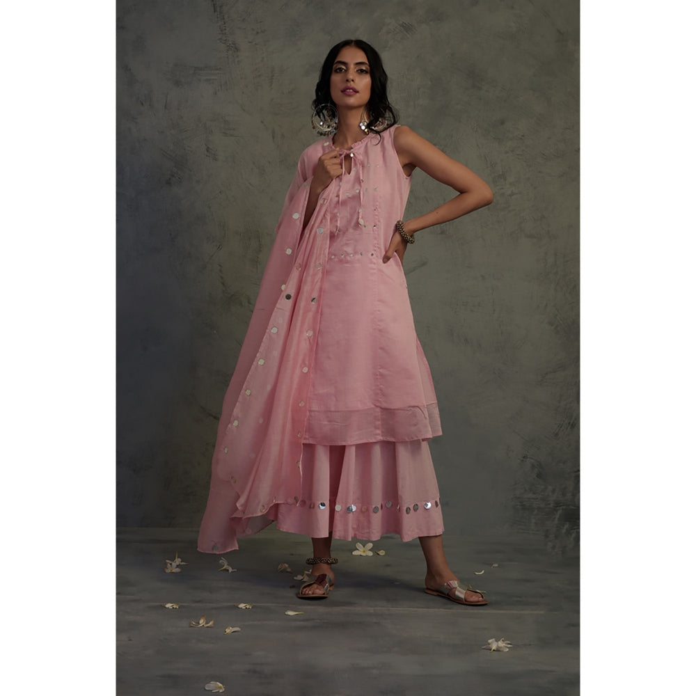 Charkhee Chanderi Sleeveless Kurta Set - (Set of 3)