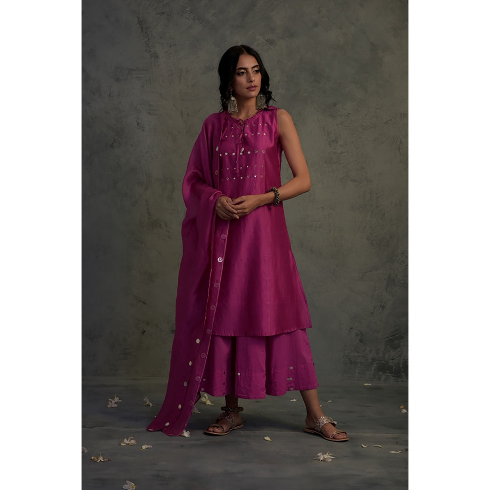 Charkhee Chanderi Sleeveless Kurta Set - (Set of 3)