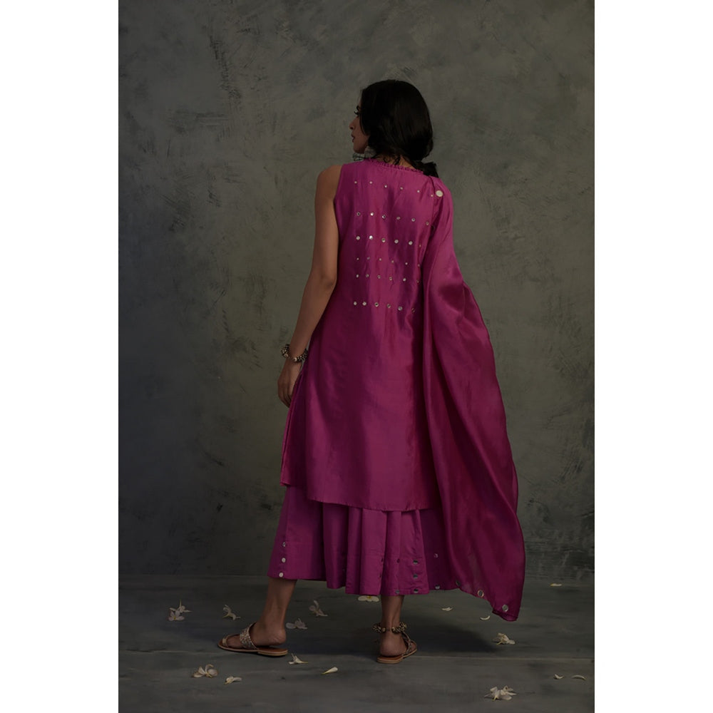 Charkhee Chanderi Sleeveless Kurta Set - (Set of 3)
