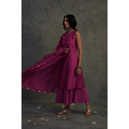 Charkhee Chanderi Sleeveless Kurta Set - (Set of 3)