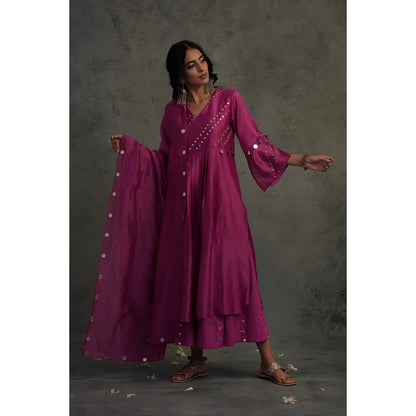 Charkhee Chanderi Flared Sleeve Kurta Set - (Set of 3)
