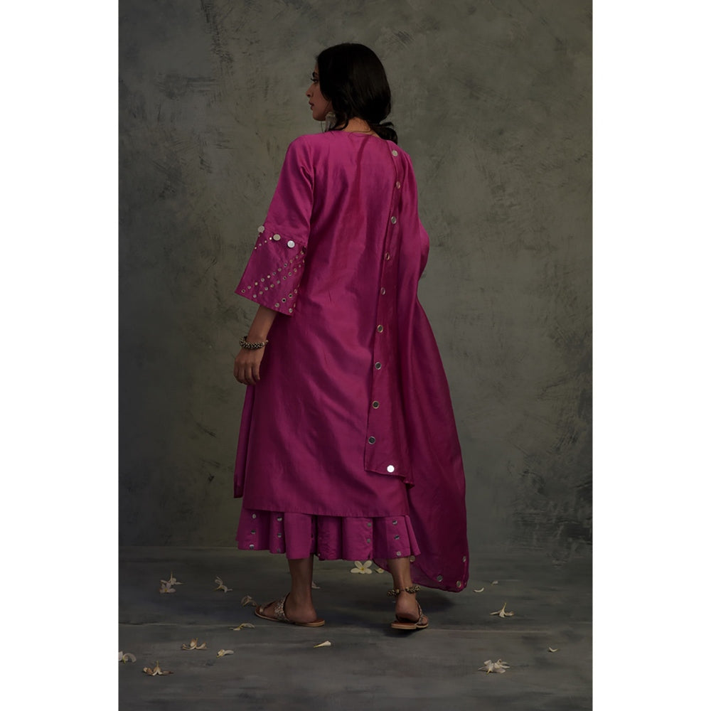 Charkhee Chanderi Flared Sleeve Kurta Set - (Set of 3)