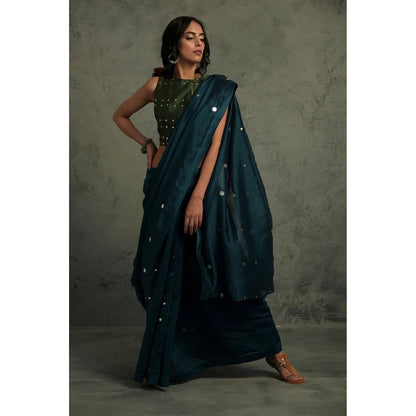 Charkhee Chanderi Saree With Sleeveless Blouse - (Set of 2)
