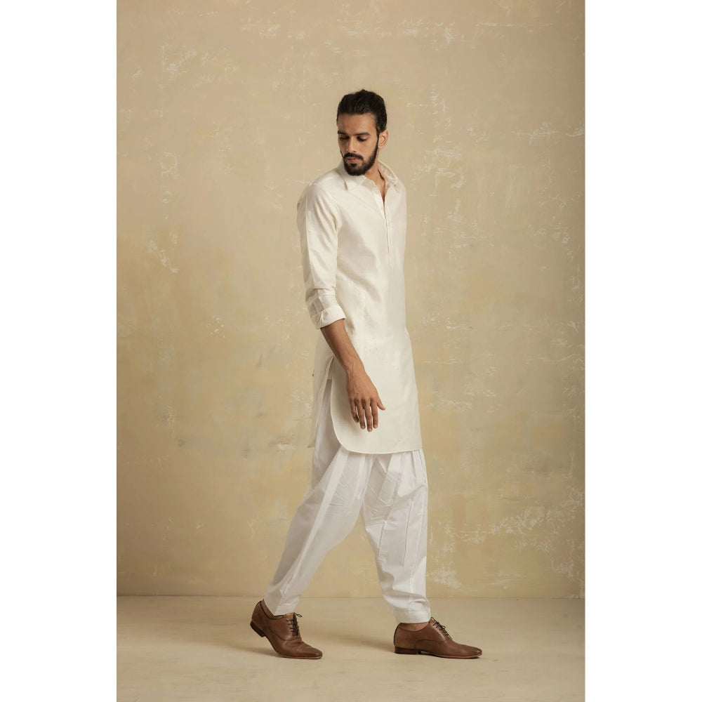 charkhee Men Pearl Off White Pathani Kurta with Salwar (Set of 2)