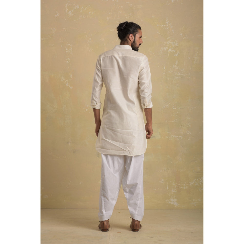 charkhee Men Pearl Off White Pathani Kurta with Salwar (Set of 2)
