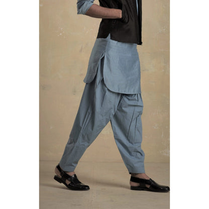 charkhee Men Ice Blue Pathani Kurta with Ice Blue Salwar (Set of 2)