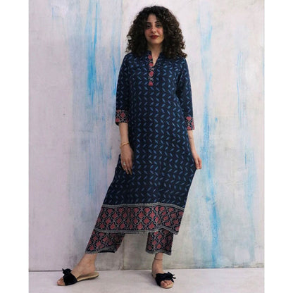 Chidiyaa Blue Cotton Kurta, Pant (Set of 2)