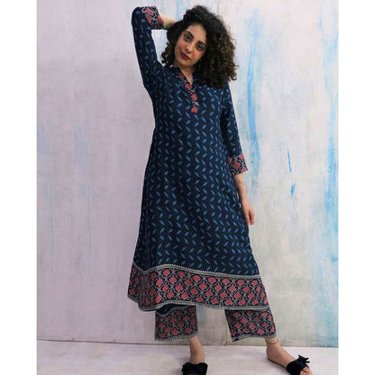 Chidiyaa Blue Cotton Kurta, Pant (Set of 2)