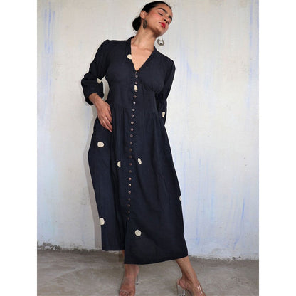 CHIDIYAA Black Pure Cotton Polka Dot Dress Mono