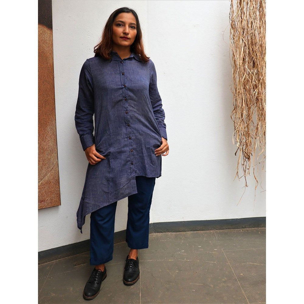 CHIDIYAA Handwoven Cotton Indigo Asymmetric Kurta