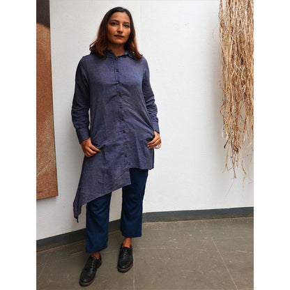 CHIDIYAA Handwoven Cotton Indigo Asymmetric Kurta
