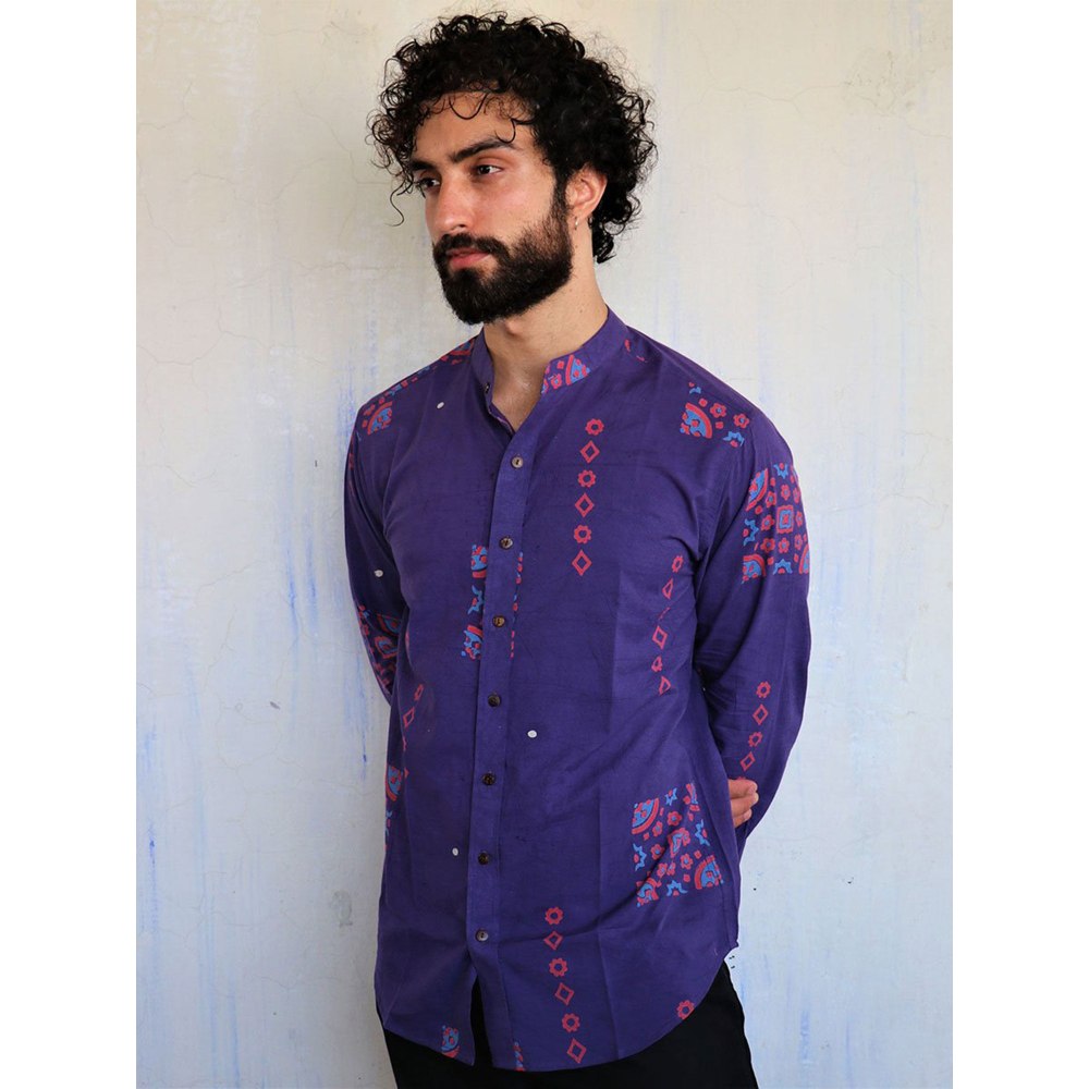 Chidiyaa Purple Square Patch Block Printed Shirt