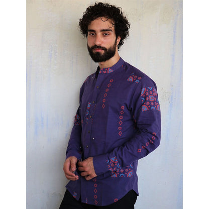 Chidiyaa Purple Square Patch Block Printed Shirt