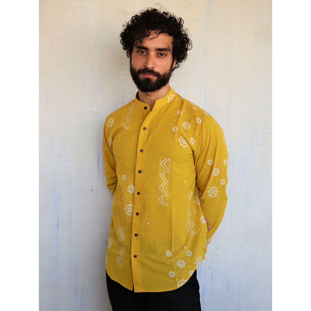 Chidiyaa Yellow Scattered Block Printed Shirt